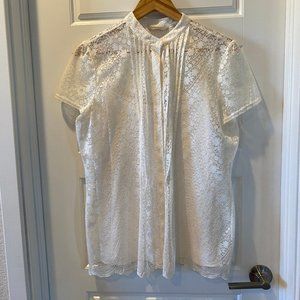 Liz Claiborne white lace short-sleeved top with attached camisole in size L